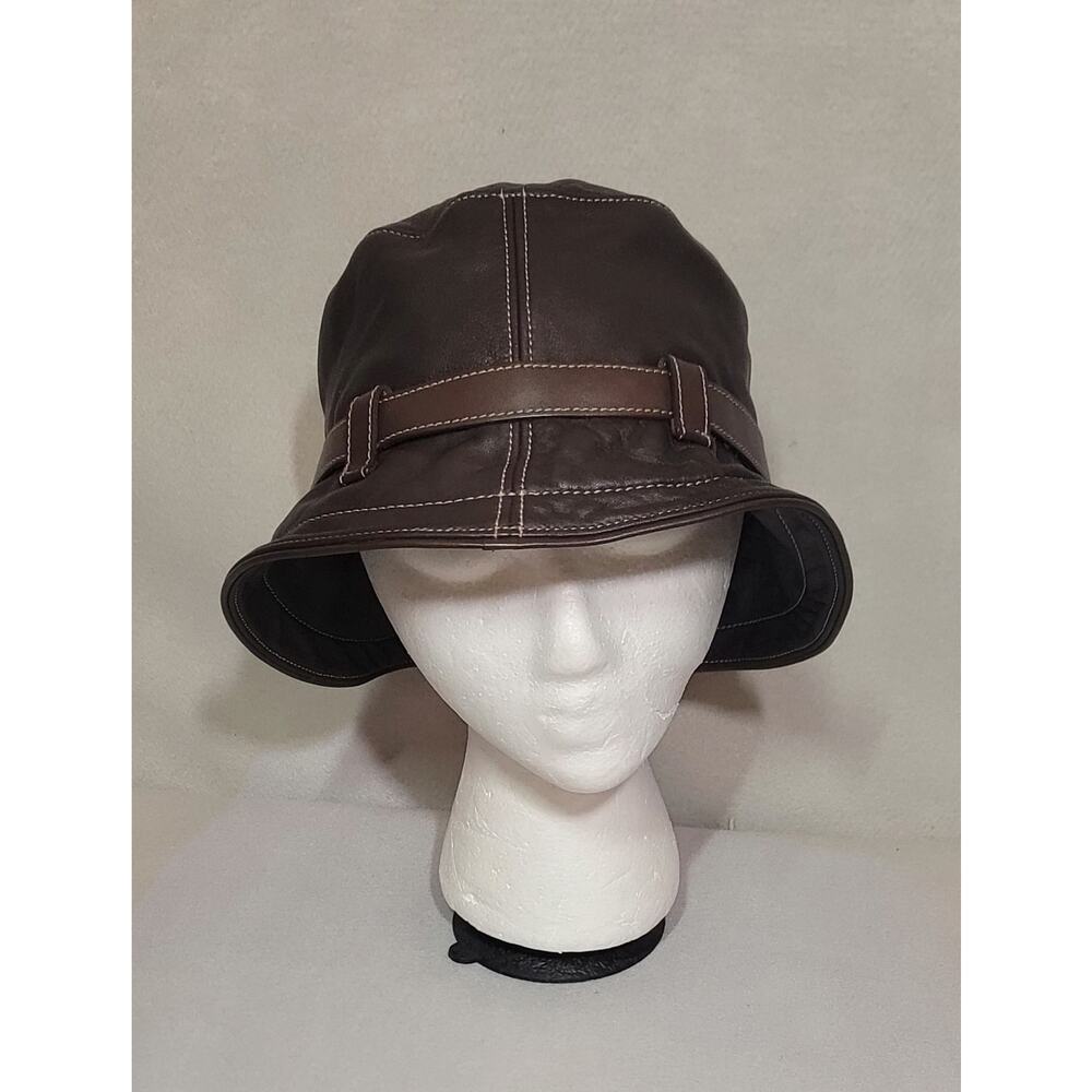 Vintage Coach Brown Leather Bucket Hat Size M/L